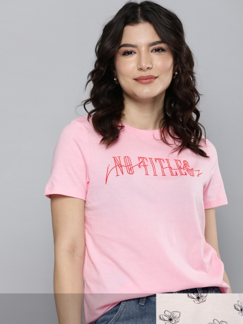 

Mast & Harbour Women Pack of 2 Printed Pure Cotton Tshirts, Pink