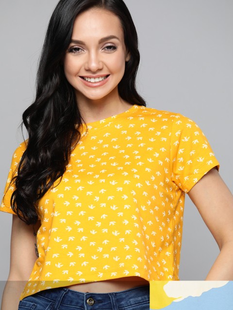 

Mast & Harbour Women Pack of 2 Printed Pure Cotton Tshirts, Mustard