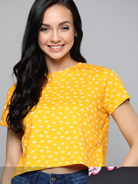 

Mast & Harbour Women Pack of 2 Printed Pure Cotton Tshirts, Yellow