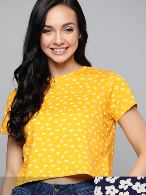 

Mast & Harbour Women Pack of 2 Printed Pure Cotton Tshirts, Yellow