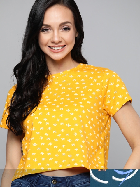 

Mast & Harbour Women Pack of 2 Printed Pure Cotton Tshirts, Yellow