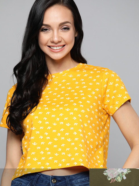 

Mast & Harbour Women Pack of 2 Printed Pure Cotton Tshirts, Yellow