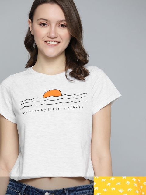 

Mast & Harbour Women Pack of 2 Printed Pure Cotton Tshirts, White