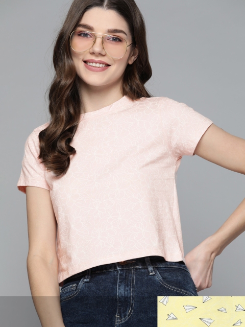 

Mast & Harbour Women Pack of 2 Printed Pure Cotton Tshirts, Pink