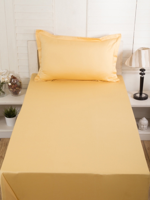 

MASPAR Gold-Toned Solid Flat 300 TC Cotton 1 Single Bedsheet with 1 Pillow Covers