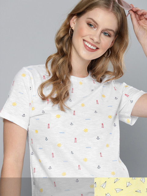 

Mast & Harbour Women Pack of 2 Printed Pure Cotton Tshirts, White