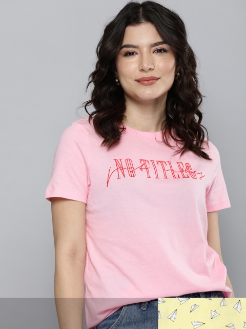 

Mast & Harbour Women Pack of 2 Printed Pure Cotton Tshirts, Pink