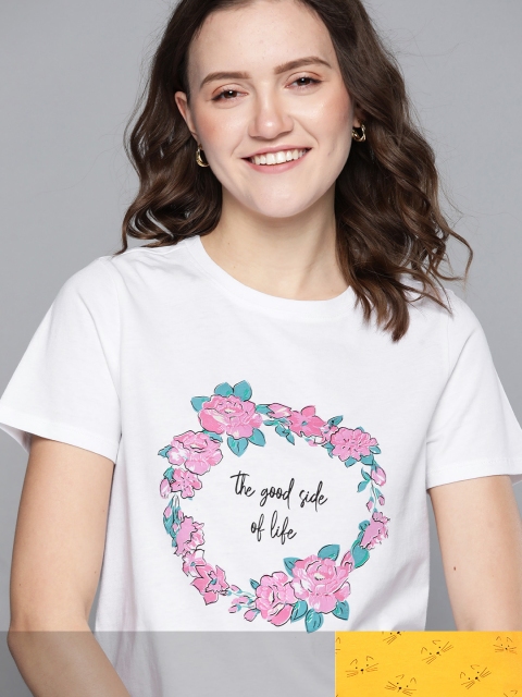 

Mast & Harbour Women Pack of 2 Printed Pure Cotton Tshirts, White
