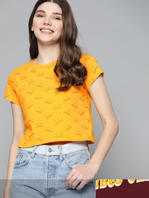 

Mast & Harbour Women Pack of 2 Printed Pure Cotton Tshirts, Yellow