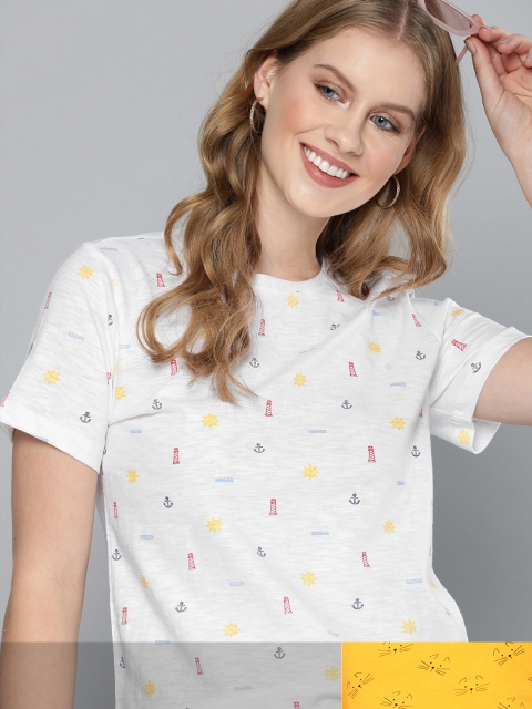 

Mast & Harbour Women Pack of 2 Printed Cotton T-shirt, White