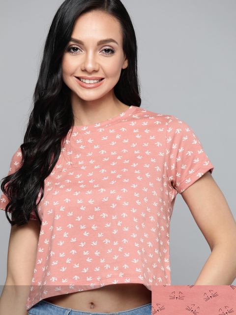 

Mast & Harbour Women Pack of 2 Printed Pure Cotton T-shirt, Pink