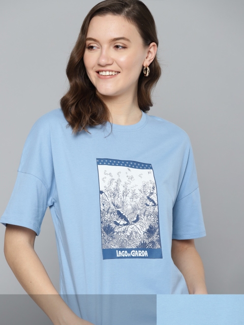 

Mast & Harbour Women Pack of 2 Cotton T-shirts, Blue
