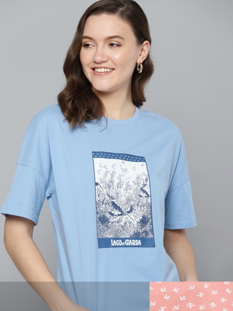 

Mast & Harbour Women Pack of 2 Cotton T-shirts, Peach