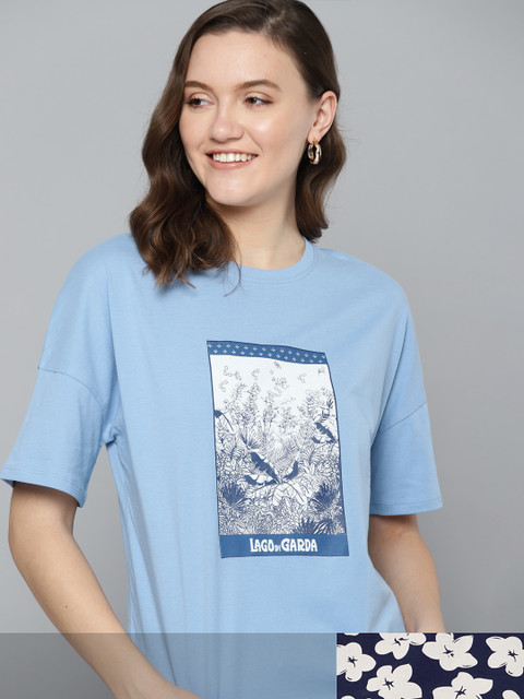 

Mast & Harbour Women Pack of 2 Cotton T-shirts, Blue