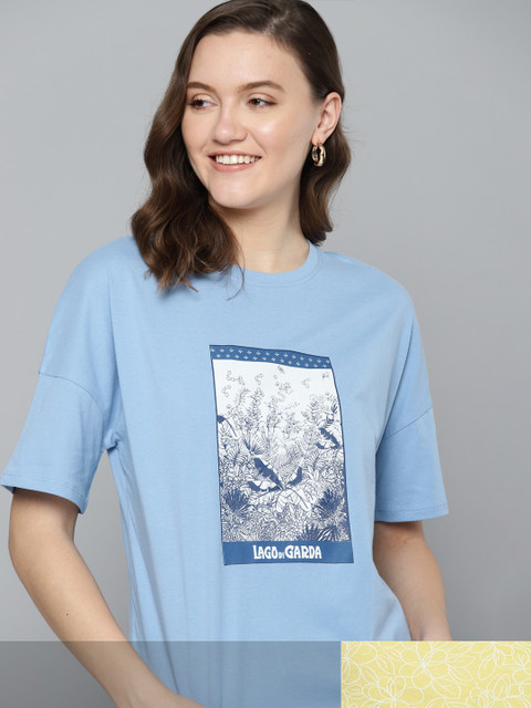 

Mast & Harbour Women Pack of 2 Cotton T-shirts, Yellow