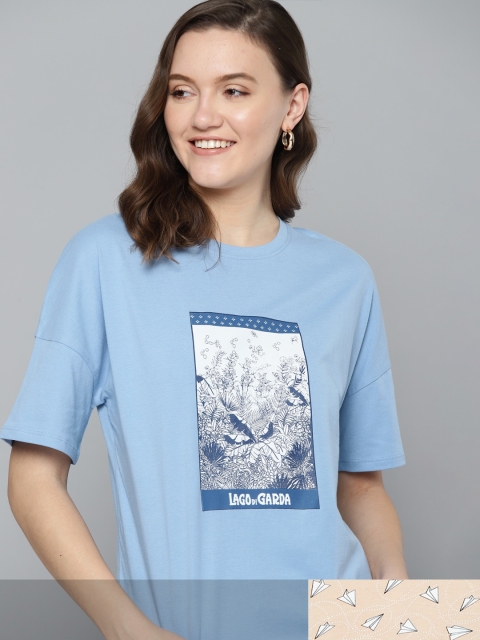 

Mast & Harbour Women Pack of 2 Cotton T-shirts, Peach