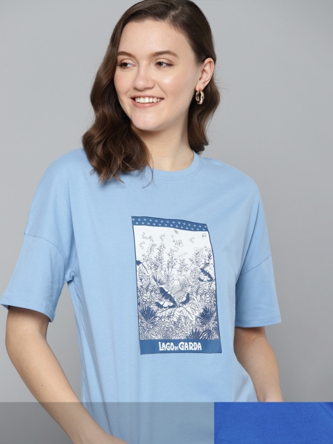 

Mast & Harbour Women Pack of 2 Cotton T-shirts, Blue