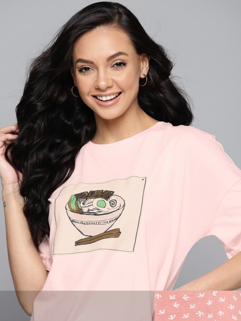 

Mast & Harbour Women Pack of 2 Cotton T-shirts, Peach