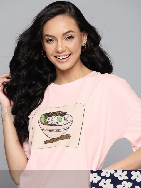

Mast & Harbour Women Pack of 2 Cotton T-shirts, Navy blue