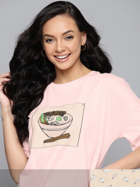 

Mast & Harbour Women Pack of 2 Cotton T-shirts, Peach
