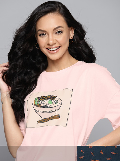 

Mast & Harbour Women Pack of 2 Cotton T-shirts, Navy blue
