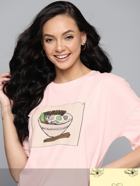 

Mast & Harbour Women Pack of 2 Cotton T-shirts, Yellow