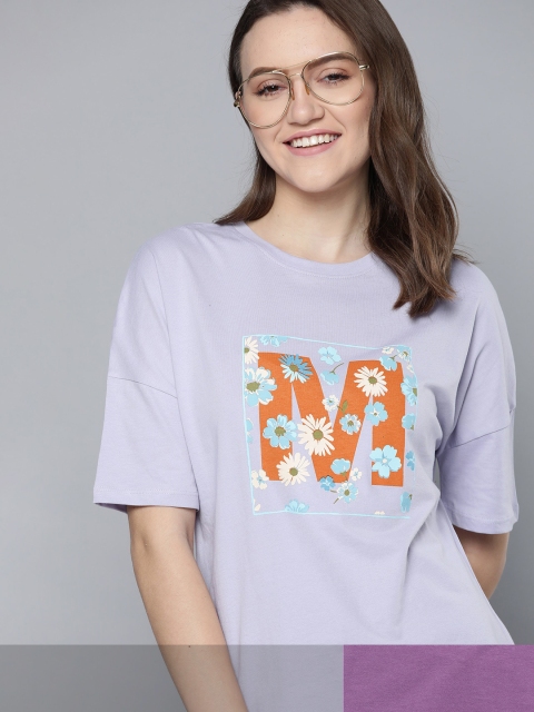 

Mast & Harbour Women Pack of 2 Cotton T-shirts, Purple