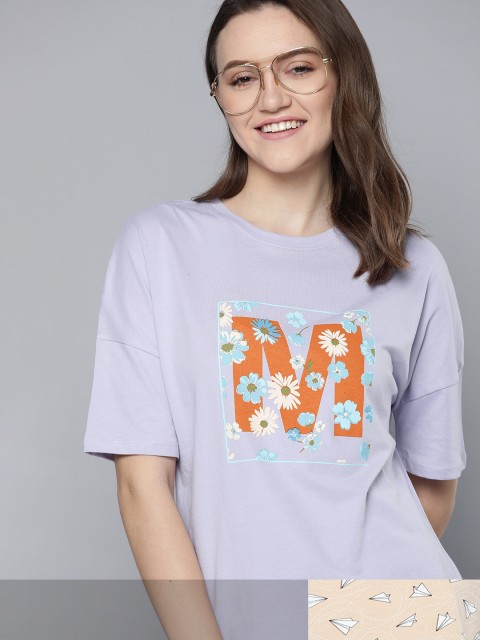 

Mast & Harbour Women Pack of 2 Cotton T-shirts, Lavender