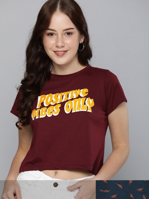 

Mast & Harbour Women Pack of 2 Cotton T-shirts, Burgundy