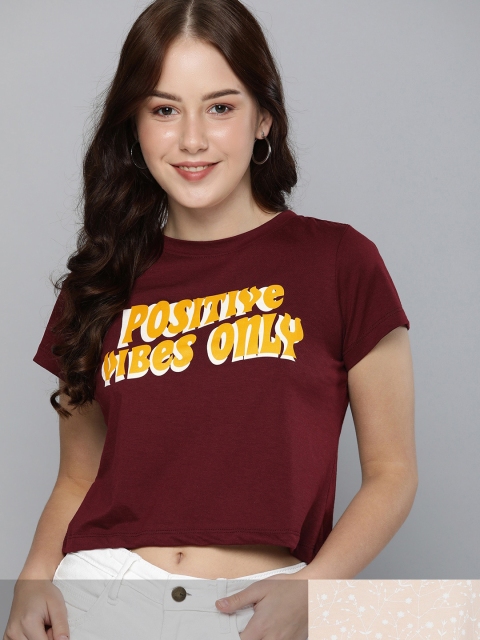

Mast & Harbour Women Pack of 2 Cotton T-shirts, Burgundy