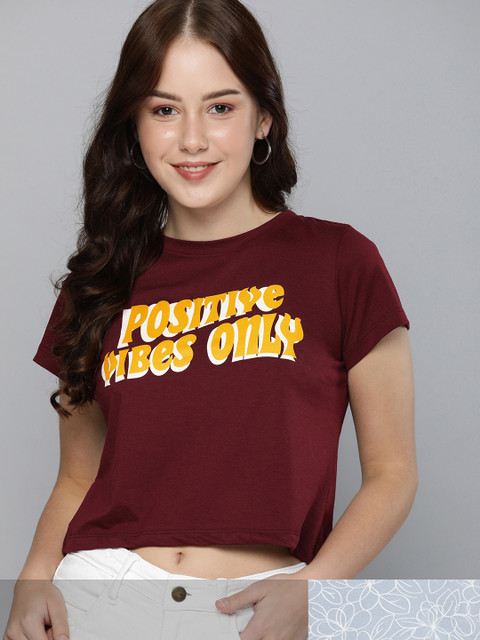 

Mast & Harbour Women Pack of 2 Cotton T-shirts, Burgundy