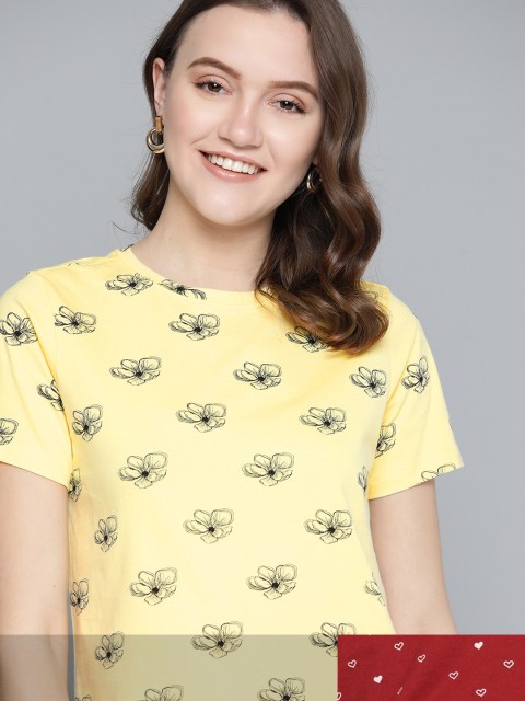 

Mast & Harbour Women Pack of 2 Cotton T-shirts, Yellow