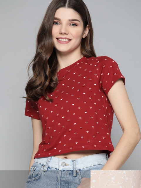 

Mast & Harbour Women Pack of 2 Cotton T-shirts, Maroon