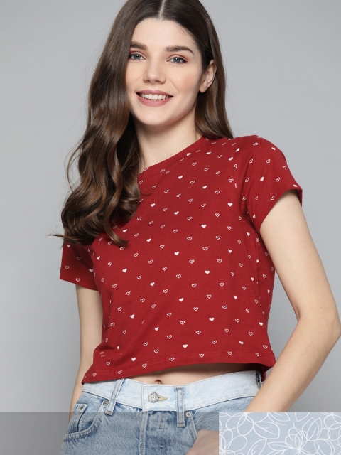 

Mast & Harbour Women Pack of 2 Cotton T-shirts, Maroon