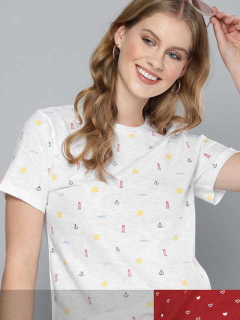 

Mast & Harbour Women Pack of 2 Cotton T-shirts, White