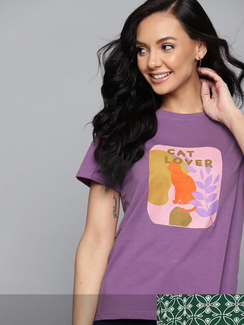 

Mast & Harbour Women Pack of 2 Cotton T-shirts, Purple