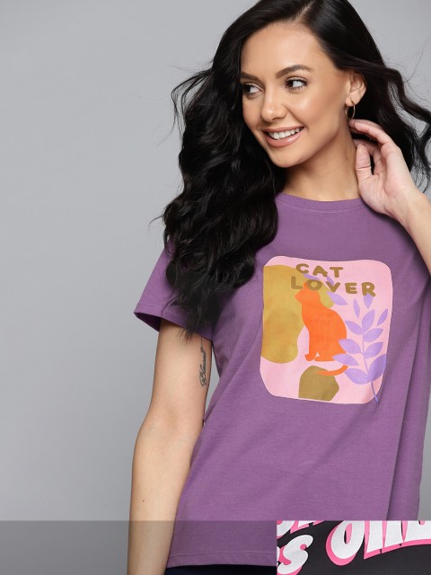 

Mast & Harbour Women Pack of 2 Cotton T-shirts, Purple