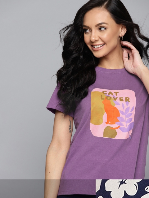 

Mast & Harbour Women Pack of 2 Cotton T-shirts, Purple