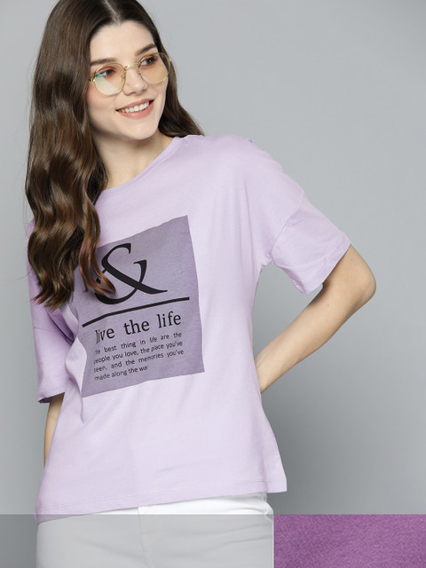

Mast & Harbour Women Pack of 2 Cotton T-shirts, Purple