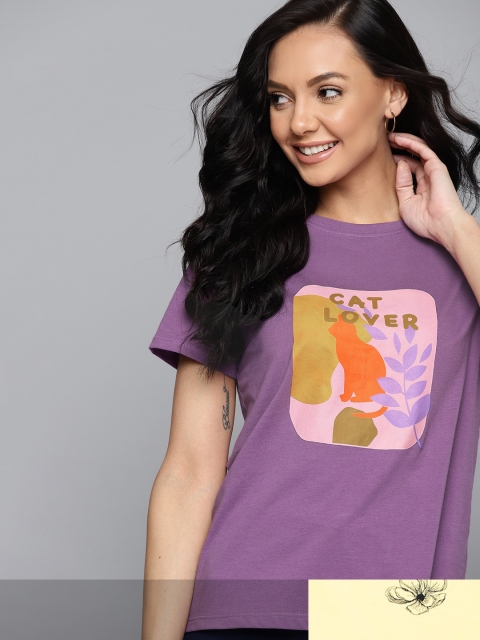 

Mast & Harbour Women Pack of 2 Cotton T-shirts, Purple