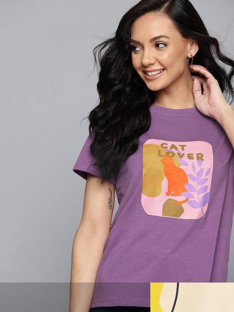 

Mast & Harbour Women Pack of 2 Cotton T-shirts, Purple