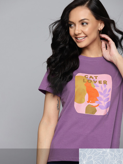 

Mast & Harbour Women Pack of 2 Cotton T-shirts, Purple