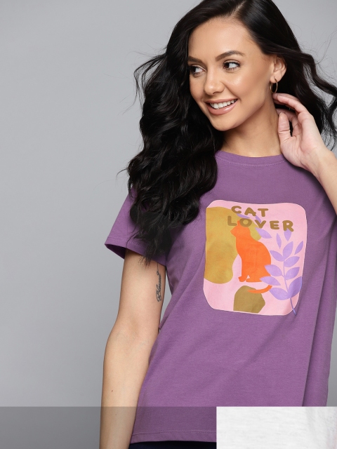 

Mast & Harbour Women Pack of 2 Cotton T-shirts, Purple