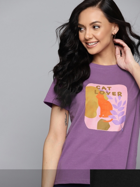 

Mast & Harbour Women Pack of 2 Cotton T-shirts, Purple