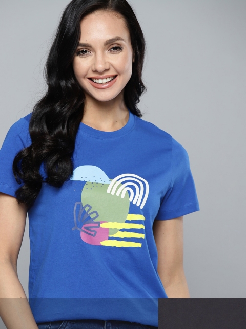 

Mast & Harbour Women Pack of 2 Cotton T-shirts, Blue