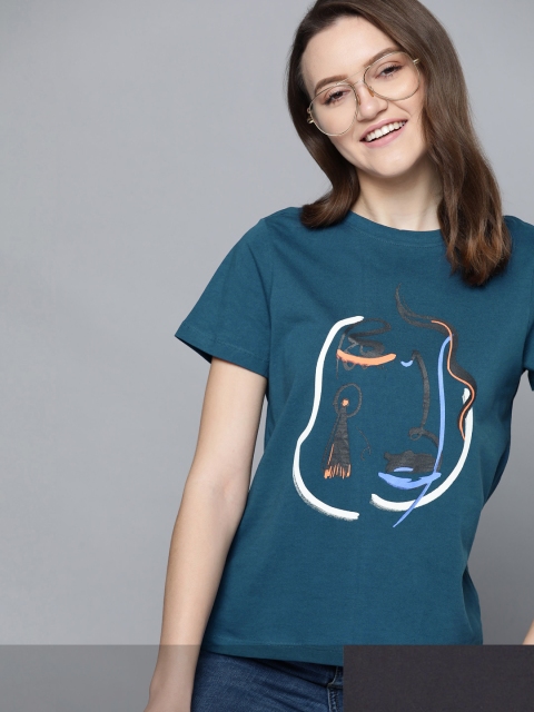 

Mast & Harbour Women Pack of 2 Cotton T-shirts, Teal