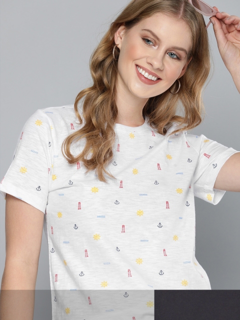 

Mast & Harbour Women Pack of 2 Cotton T-shirts, White