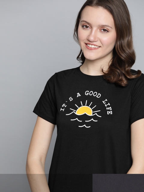 

Mast & Harbour Women Pack of 2 Cotton T-shirts, Black
