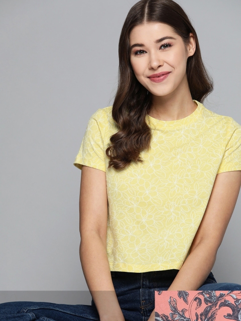 

Mast & Harbour Women Pack of 2 Cotton T-shirts, Yellow