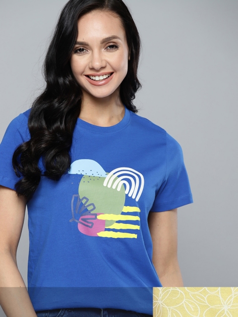 

Mast & Harbour Women Pack of 2 Cotton T-shirts, Blue